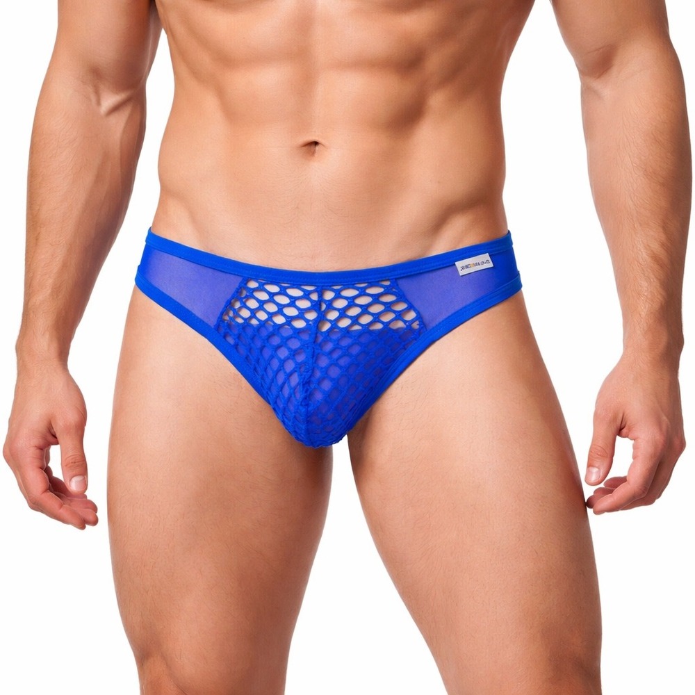 Jockmail Large (30-32) Mens Fishnet Thong Blue Mesh Low Rise Underwear JM220 New